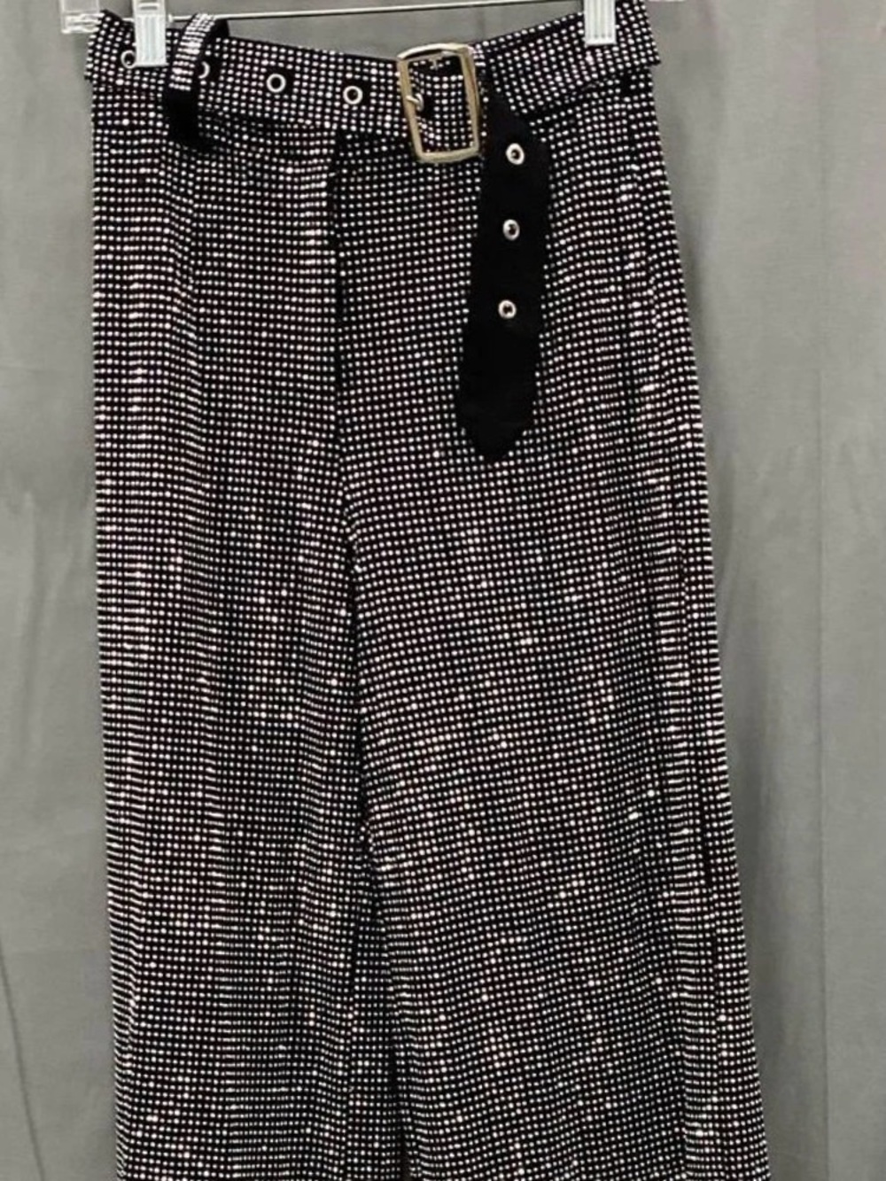 Akira Black Belted Flare Pants Embellished w/Crystal Rhinestones size Small NWF